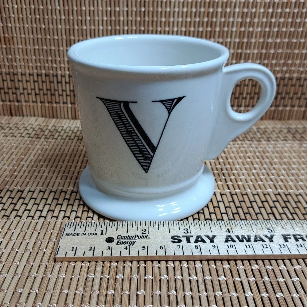 Anthropologie Coffee Mug Monogram White/‎ Black Letter V With Small Round Handle